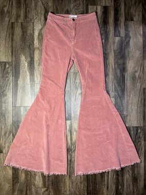 Free People Just Float On Flare Corduroy Pants Women's 26x33 Dusty Rose Raw Hem